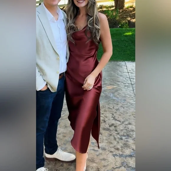 Petal & Pup Rust Satin Midi Dress - Picture 3 of 4